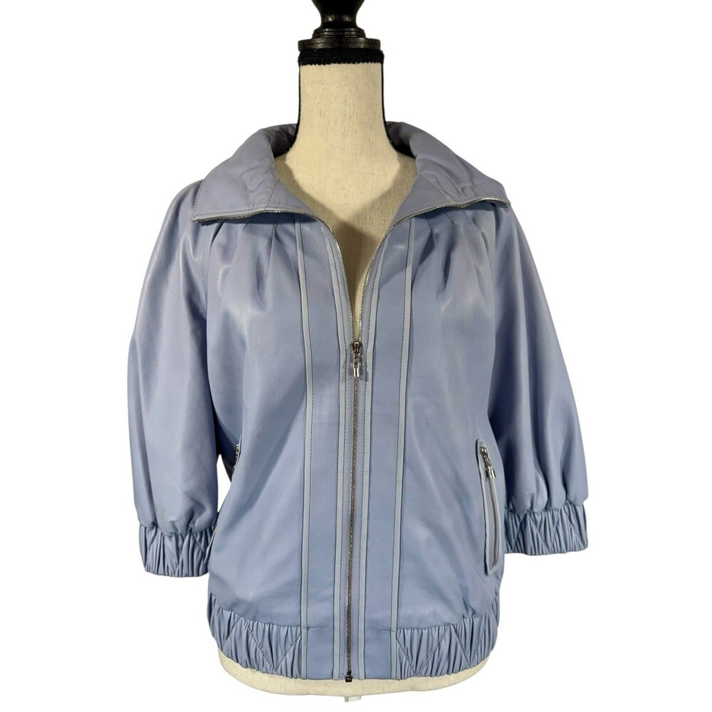 St John‎ SoCal Soft Luxurious Lamb Leather Jacket Silk Lined Powder Blue Size P